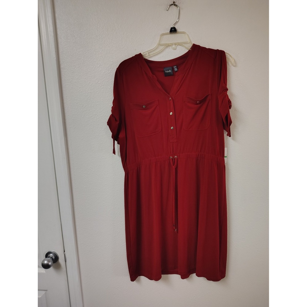 Rafaella Womens Red Cold Shoulder Drawstring Waist Dress NWT Chili Powder LP